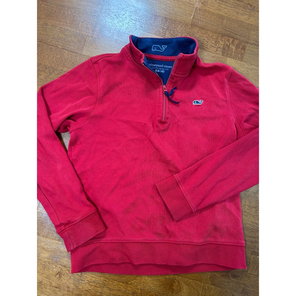 Vineyard Vines Quarter Zip Pullover Boys Small 8-10 Red Pima Cotton Whale Logo